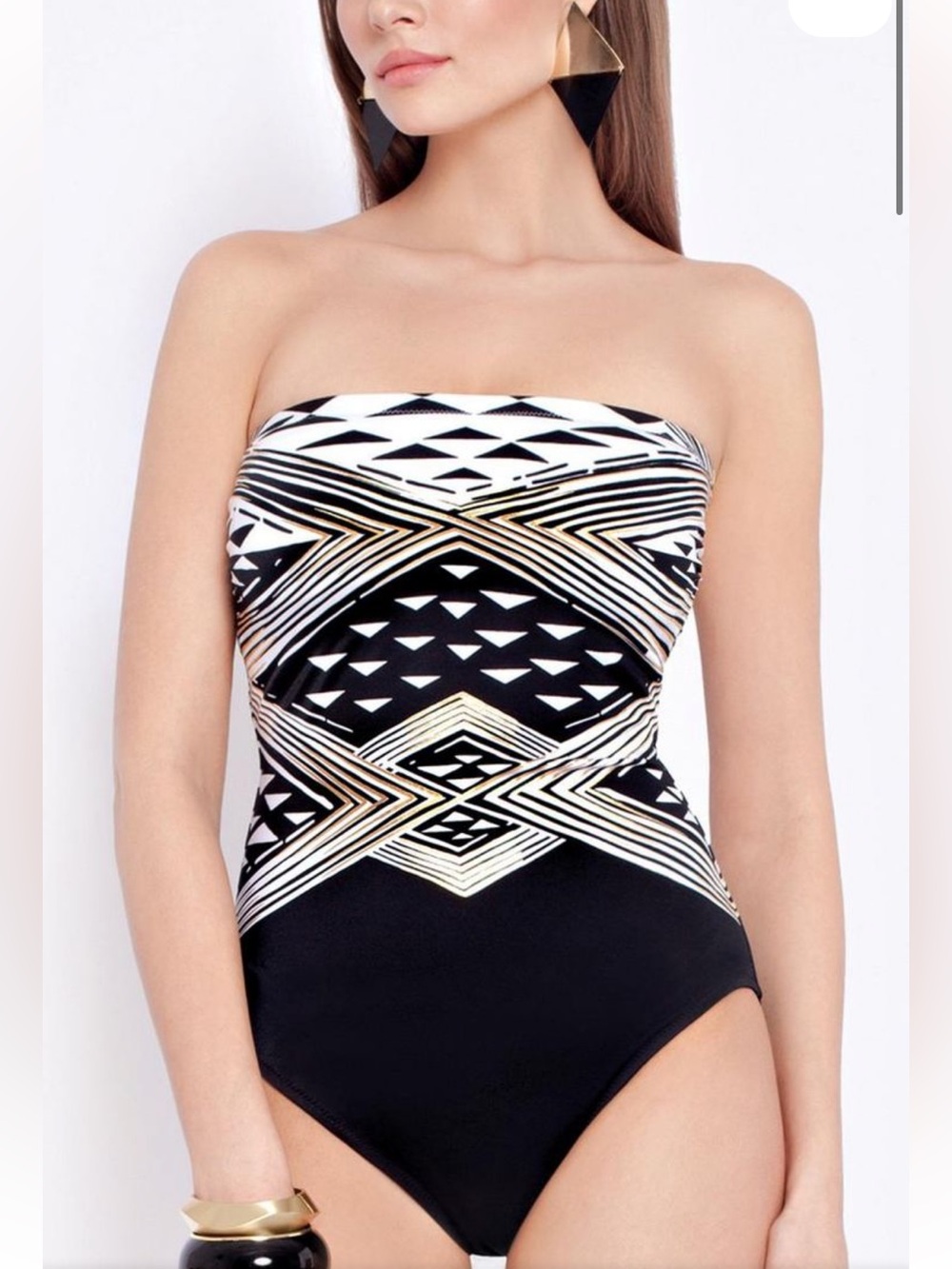 Gottex Luxe Allure Geometric Bandeau One Piece Swimsuit Size 14